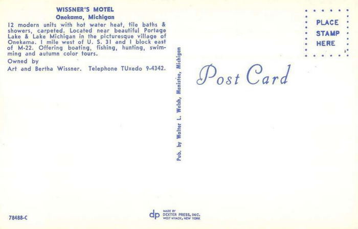 Portage Lake Motel (Wissners Motel, Sprengers Lakeview Motel) - Old Postcard View (newer photo)